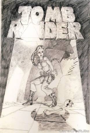Un boceto de una portada propuesta para Tomb Raider.