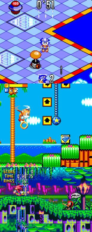 Sonic Labyrinth (GG), Tails' Skypatrol (GG) y Knuckles' Chaotix (32X)
