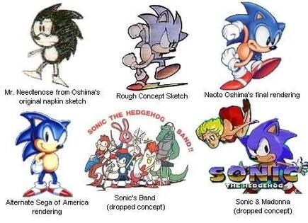Bocetos y rediseños de Sonic en sus primeras fases.