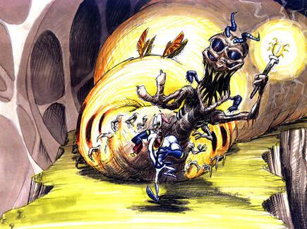 Arte conceptual del primer Earthworm Jim. Podéis encontrar más en la web Rocket Worm.