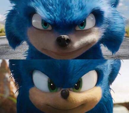 Arriba el Sonic del primer tráiler, abajo el aspecto final. Cambios pequeños pero suficientes para ver una gran diferencia.