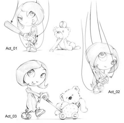 Aquí vemos varios bocetos del diseño original de Sally.