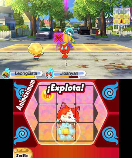 Para activar el animámetro hay un minijuego, como siempre. En la rejilla del enemigo (arriba) marca dónde atacará Jibanyan.