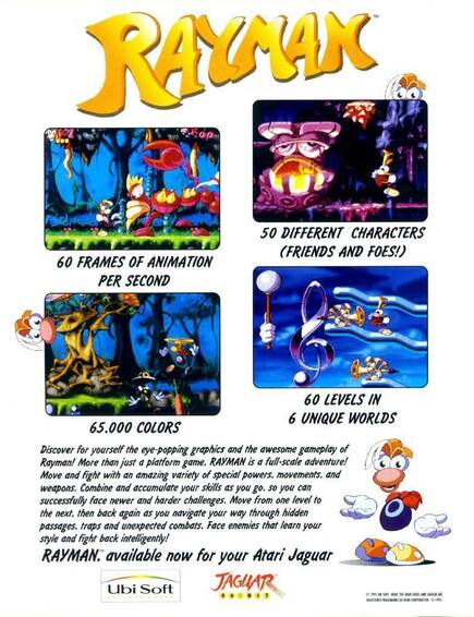 Esta publi de la época saca pecho con algunas de las características más notables del 'Rayman' de Jaguar.