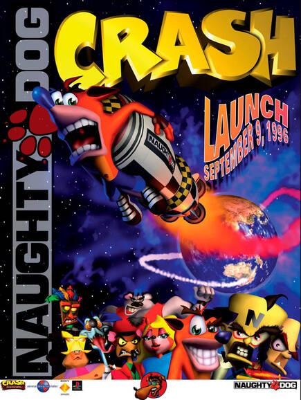 Cartel de lanzamiento de Crash Bandicoot el 9 de septiembre de 1996.