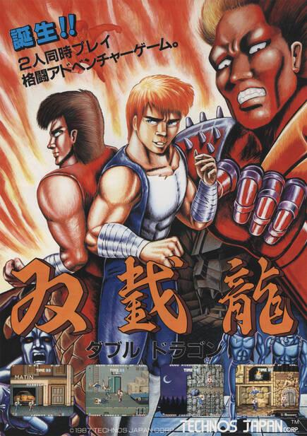 Tupés, hombreras con pinchos y poses chulescas: los ochenta, resumidos en el flyer japonés de Double Dragon.