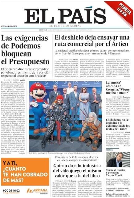 Portada de El País en 2018