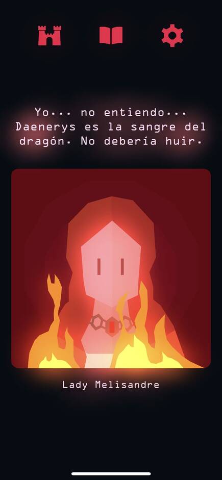 Melisandre irá viendo en sus llamas el destino de los distintos personajes del juego.