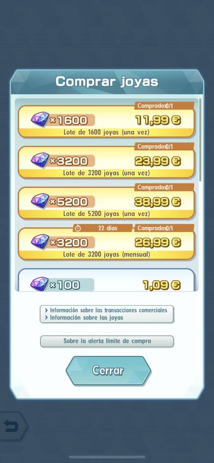 Las joyas pueden comprarse con dinero real. Hay packs desde 1,09 euros a otros más caros y de mayor importe. El título permite ‘limitar’ la compra para evitar adquisiciones compulsivas.