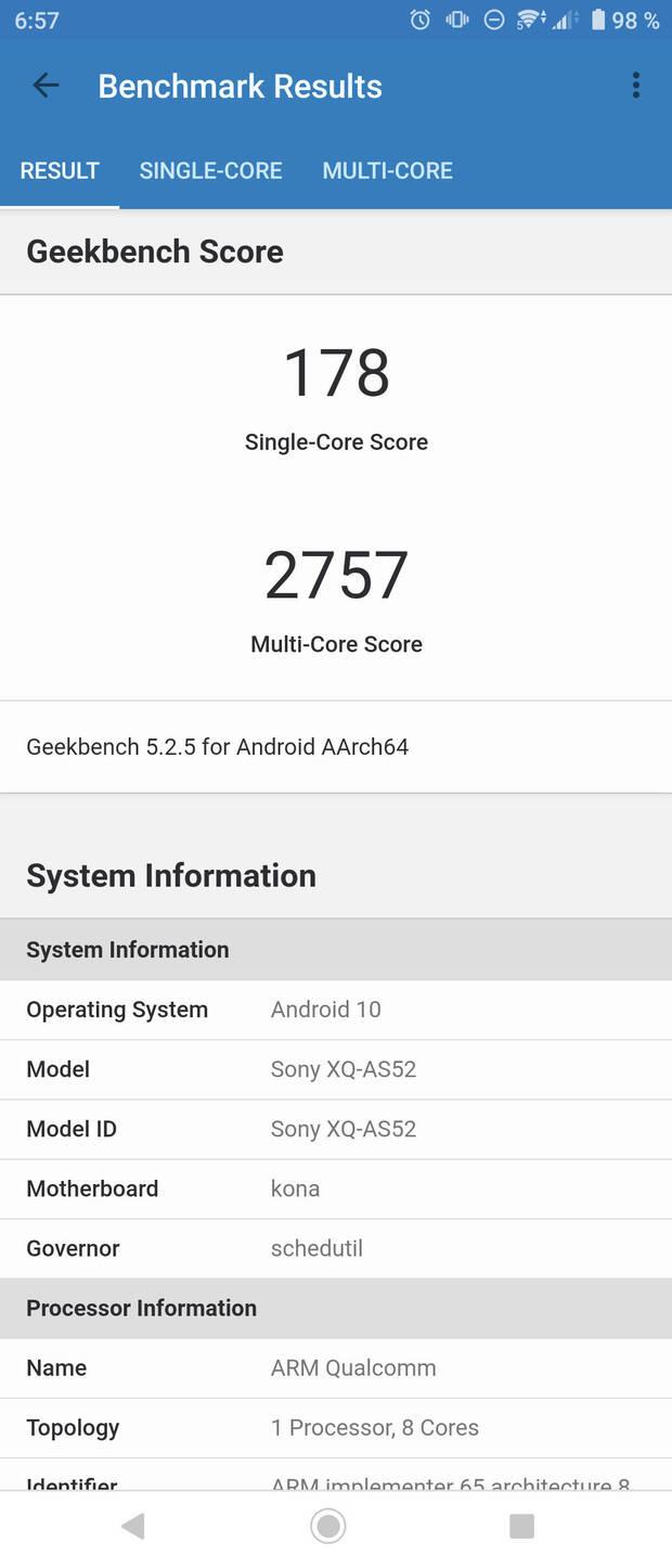 Resultados del Sony Xperia 5 II en Geekbench 5.