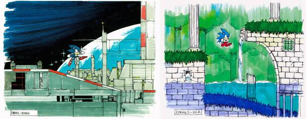 Bocetos de Death Egg Zone y Emerald Isle, que recuerda mucho a Aquatic Ruin Zone.