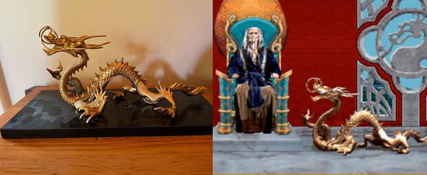 La figura del dragón se convirtió en una estatua grande, a ambos lados de Shang Tsung.