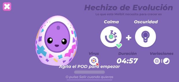 Una vez agitamos el huevo con un Melbit dentro, comenzará la cuenta atrás.. En este caso, habrá que iluminarlo o dejarlo a oscuras y no moverlo. Si lo movemos, saldrá un Melbit virus.