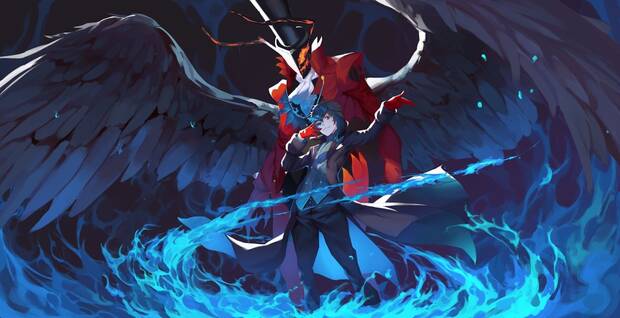 El protagonista de Persona 5 frente a Arsene, la carta del Loco, en un wallpaper compartido en AlphaCoders.com