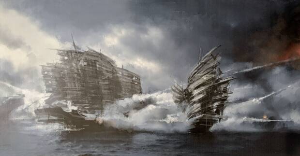 Estas espectaculares batallas navales aparecen en las ilustraciones del juego, si bien desconocemos si estaban planeadas como secuencias jugables o de vídeo.