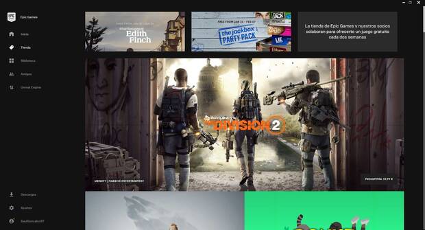 Así luce el menú principal de la nueva tienda de Epic Games en PC.