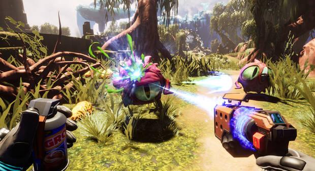 Pese a que el juego prioriza la aventura a la acción pura y dura, 'Journey to the Savage Planet' cuenta con un buen sistema de disparos que se centra en el uso de su pistola.