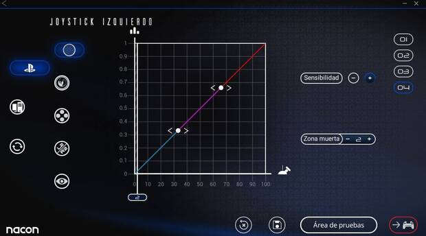 Gracias al completo software del mando podremos ajustar la respuesta de los joysticks o de los gatillos.