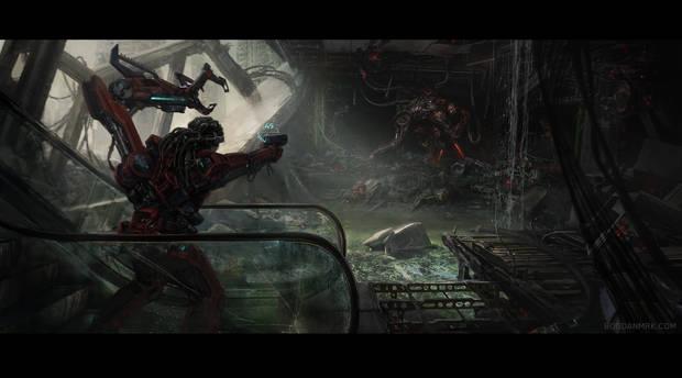 Otra ilustración de Marica, que recuerda inevitablemente a ‘Dead Space’ en la Tierra aun con diseños más robóticos.