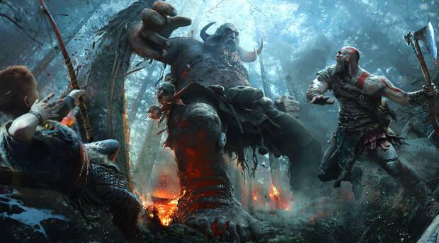 Kratos y su hijo Atreus pelean contra un trol en una de las ilustraciones más espectaculares de 2016.