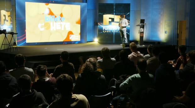 Un momento de la presentacin de Billete Cohete en el Fun & Serious Games Festival, un gran nombre para una gran iniciativa, 'quizs el segundo mejor nombre despus del [videojuego] Minabo', nos dice Garca antes de la entrevista.