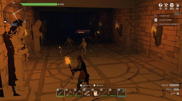 En las mazmorras, algunos de los huesudos enemigos se camuflaban entre cadáveres para sorprendernos.