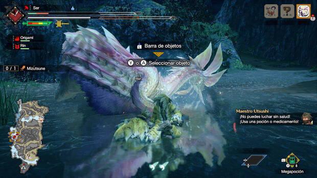 Los combates contra las criaturas nos parecieron muy intensas y gratificantes. Aquí tenéis a Mizutsune en plena acción.