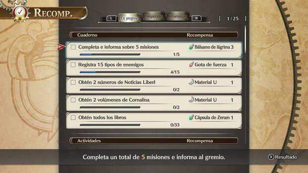 Hay una larga lista de miniobjetivos que podemos ir cumpliendo a medida que avanza la trama. 