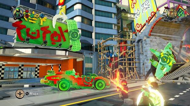 El spinjitzu del ninja verde es la construcción seleccionando tres objetos diferentes. Es divertido usar esta habilidad de cada ninja.