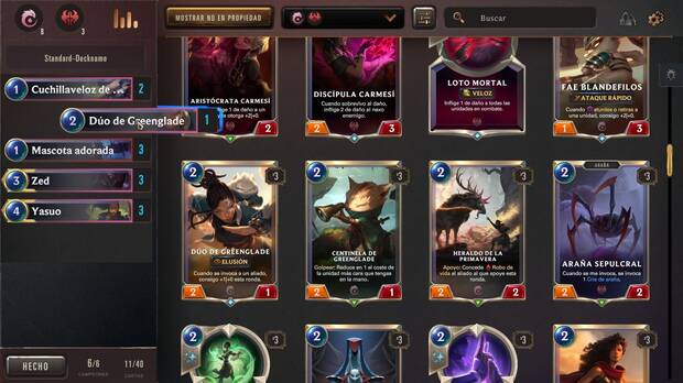 Los mazos están formados por 40 cartas, pero al confeccionarlos debemos tener cuidado con la curva de maná y prestar atención a las regiones: cada región tiene un estilo de juego definido. Además, los mazos se podrán compartir, aunque no sabemos cómo func