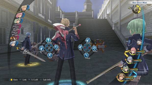 La interfaz se fija un poco en la de 'Persona 5' y ahora la selección de comandos es más cómoda. Y como se puede ver, el combate transcurre en el mismo punto del escenario, no en un mapa genérico.