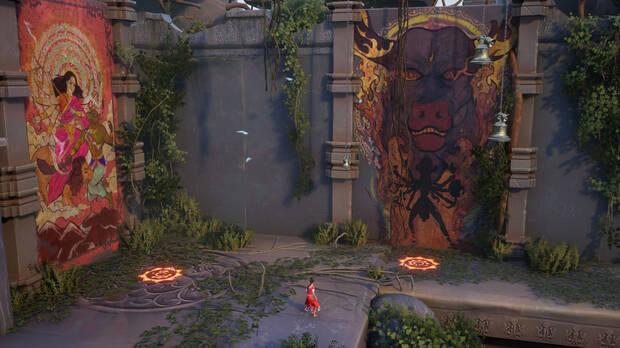Los murales y otros elementos del escenario se utilizan para contar la historia mitológica de India, así como de los propios personajes del juego.