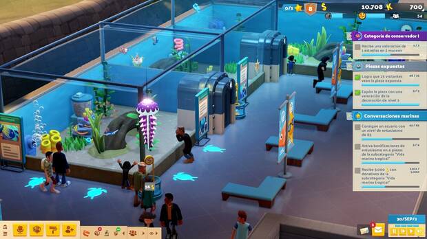 En el museo oceanogrfico tendrs que exponer los peces que captures en las expediciones. Cada tipo tiene unos requerimientos especficos para el acuario.