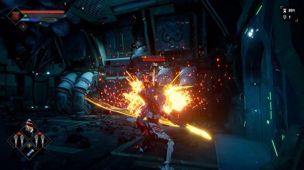 El combate está claramente inspirado en 'Dark Souls' y nos gusta mucho la facilidad y lo dinámico que es cambiar entre el combate cuerpo a cuerpo y el combate a distancia.