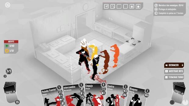 A veces podemos vernos en situaciones límites como la de la imagen y tendremos que utilizar las cartas de forma creativa para zafarnos de los enemigos.