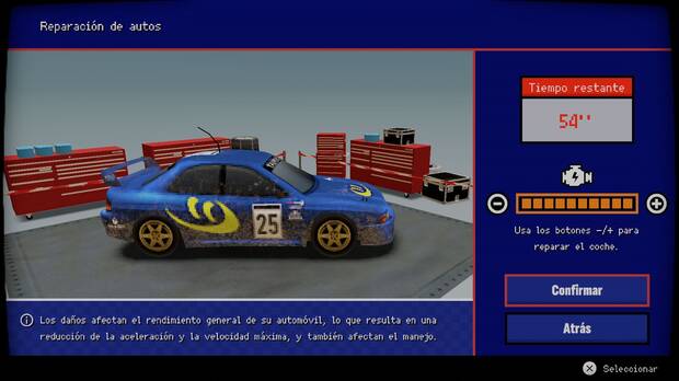 Seg�n los impactos, nuestro veh�culo quedar� m�s o menos da�ado despu�s de cada etapa.