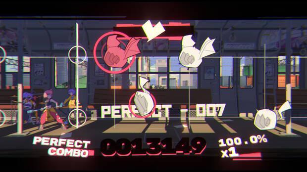 El juego de ritmo toma dos formas principales, siempre con dos botones. En esta, las notas son bichos de diferente tipo.