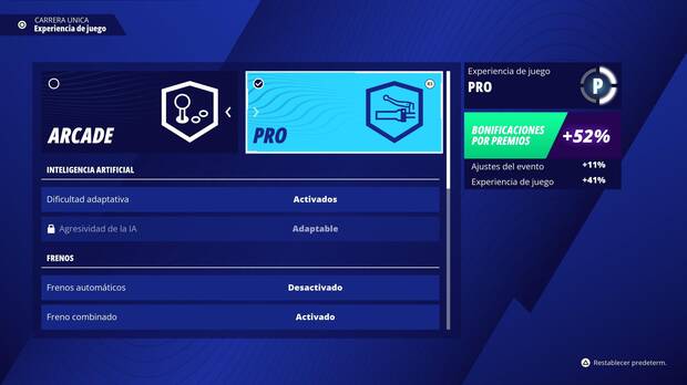 Dispones de una experiencia arcade y otra profesional, m�s un buen mont�n de ajustes para afinar con tu estilo de juego.