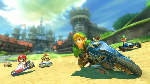 Link es un personaje muy competitivo. Cuando salta saca la espada y mira hacia atrás retador.
