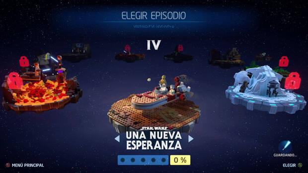 Al iniciar una nueva partida podremos decidir la trilogía por la que queremos empezar para así jugarlas en el orden que queramos. De este modo, tendremos los episodios I, IV y VII disponibles desde el principio.