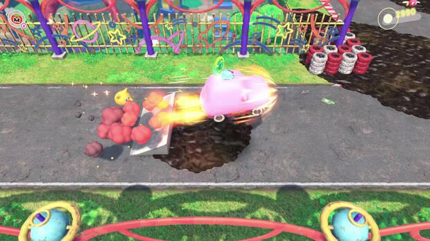 Hasta los controles de Kirby en su forma de coche son una delicia.