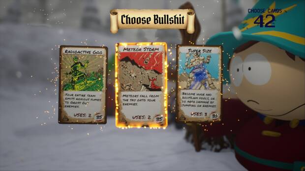 El uso de cartas de habilidad es un guiño a los roguelikes que consigue, con estos momentos de Bullshit, añadirle personalidad a un juego repleto de referencias.