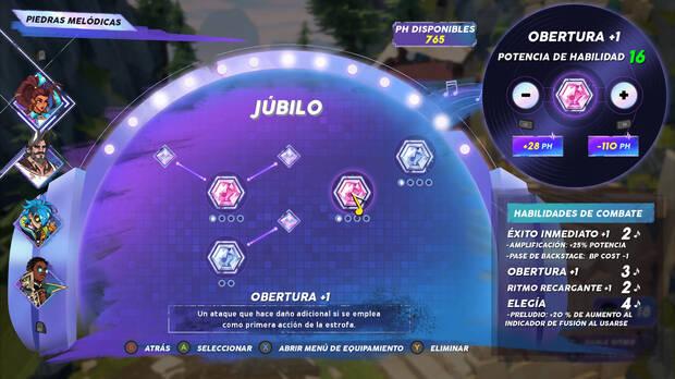 Podemos personalizar nuestras habilidades a trav�s del uso de piedras mel�dicas.