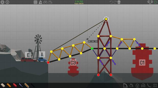 Este es el Modo construcción, en el que tenemos que dibujar los puentes y estructuras.