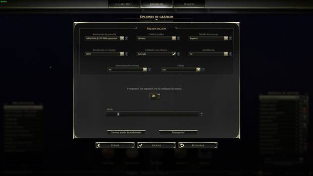 El propio menú de opciones nos permitirá saber los FPS según nuestra configuración.