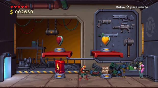 La tienda nos permite canjear el dinero que vamos obteniendo conforme acabamos con los robots por nuevas armas, gadgets y corazones (vida).