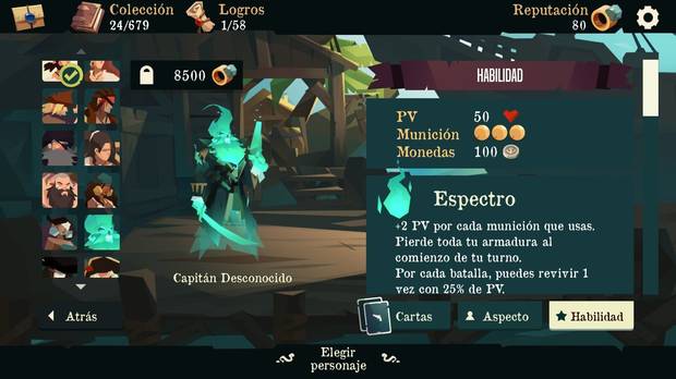 Cada personaje dispone de unas ventajas en la partida, aunque necesitarás desbloquearlos.