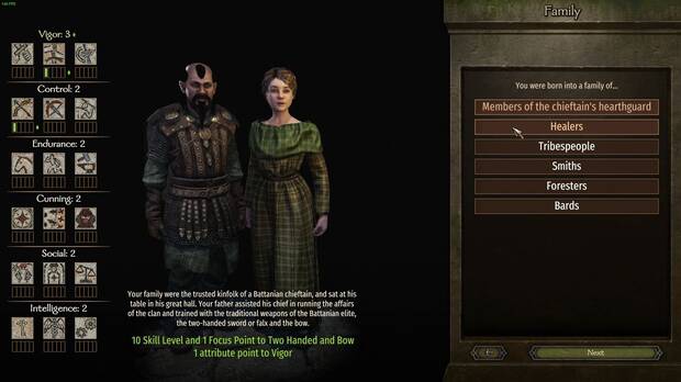 Con el completo editor de personaje podemos escoger el aspecto del protagonista, su trasfondo y crear un escudo para su casa o familia.