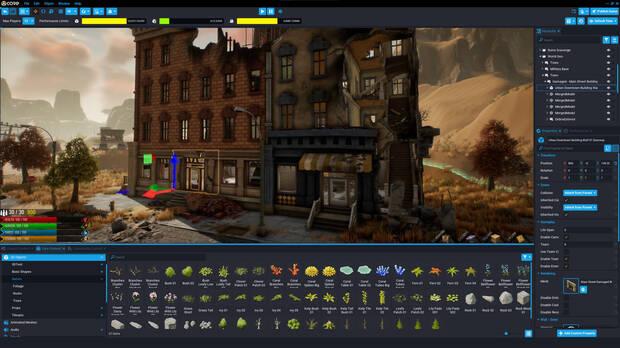 El editor permite buscar multitud de ítems creados por Manticore u otros usuarios, y se colocan en el escenario haciendo clic en ellos y arrastrándolos.