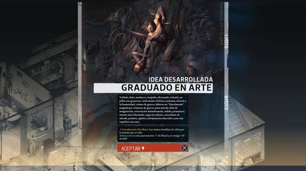 Iremos aprendiendo ideas que nos ofrecerán bonificaciones y penalizaciones en nuestras habilidades además de nuevos conocimientos, más o menos útiles.